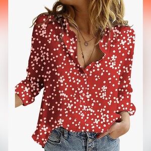 NWT Dokotoo Women's Red & White Blouse XL